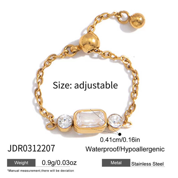 Wholesale Women's Adjustable Pullout Geometric Stainless Steel Ring With Vacuum Real Gold Plating