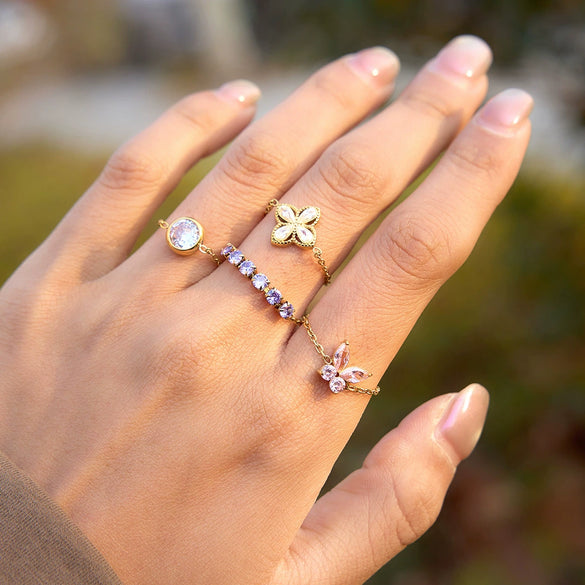 Wholesale Women's Adjustable Pullout Geometric Stainless Steel Ring With Vacuum Real Gold Plating