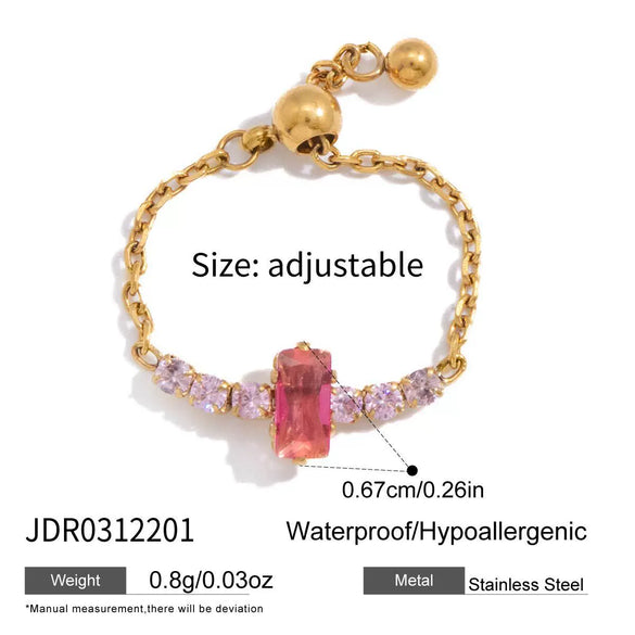 Wholesale Women's Adjustable Pullout Geometric Stainless Steel Ring With Vacuum Real Gold Plating