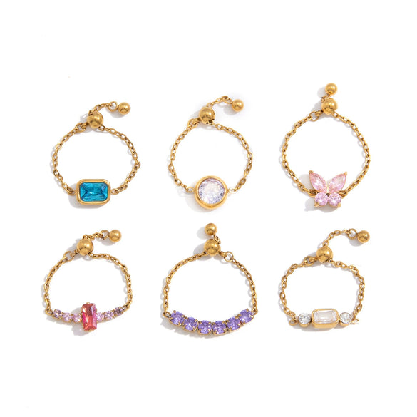 Wholesale Women's Adjustable Pullout Geometric Stainless Steel Ring With Vacuum Real Gold Plating