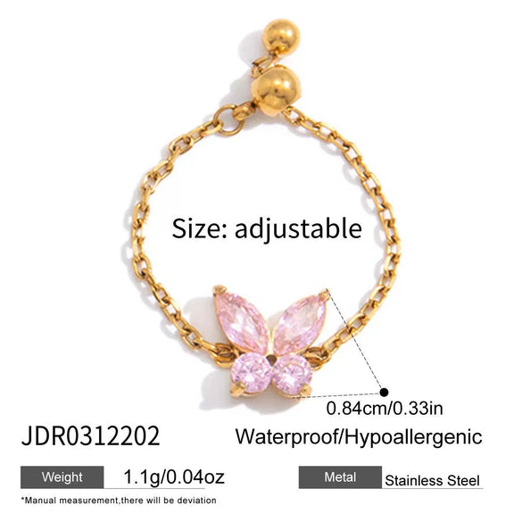 Wholesale Women's Adjustable Pullout Geometric Stainless Steel Ring With Vacuum Real Gold Plating