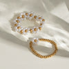 Wholesale Women's Adjustable Ring Stainless Steel Pearl Flower Geometric Style Electroplating
