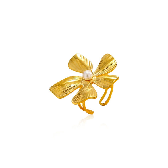 Wholesale Women's Adjustable Stainless Steel Flowershaped Polished Plated Gold Ring Accessories