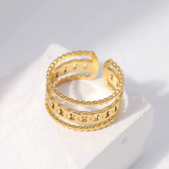 Wholesale Women's Adjustable Stainless Steel Ring With Geometric Pattern And Electroplating Process