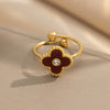 Wholesale Women's Adjustable Titanium Steel Fourleaf Clover Ring With Electroplating Process