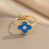 Wholesale Women's Adjustable Titanium Steel Fourleaf Clover Ring With Electroplating Process