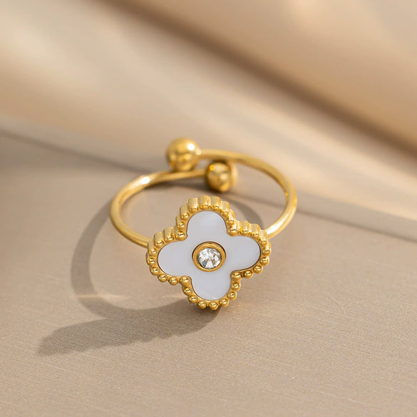 Wholesale Women's Adjustable Titanium Steel Fourleaf Clover Ring With Electroplating Process