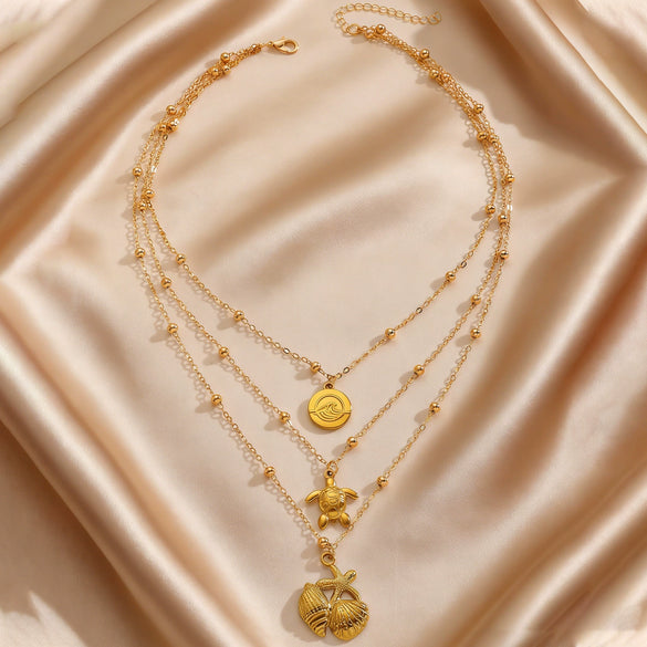 Wholesale Women's Adult Casual Animal Zodiac Stainless Steel Real Gold Plated Necklace With Starfish And Conch Pendant