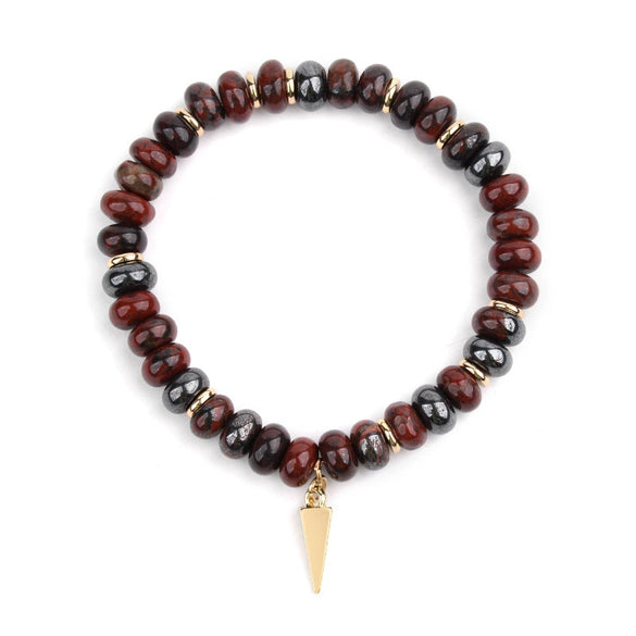 Wholesale Women's Agate Beaded Bracelet With Triangular Cone Pendant And Geometric Style