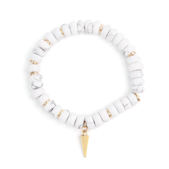 Wholesale Women's Agate Beaded Bracelet With Triangular Cone Pendant And Geometric Style