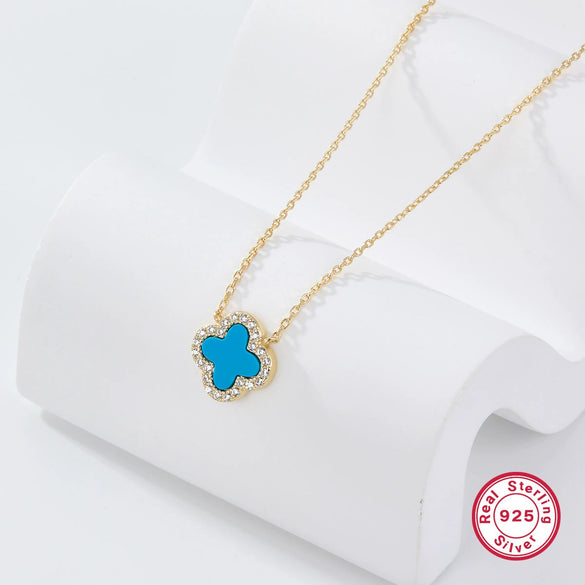 Wholesale Women's All Match Light Luxury Collar 925 Silver Necklace With Four Leaf Clover Pendant And Conventional Chain Zircon Designed Geometric Styling