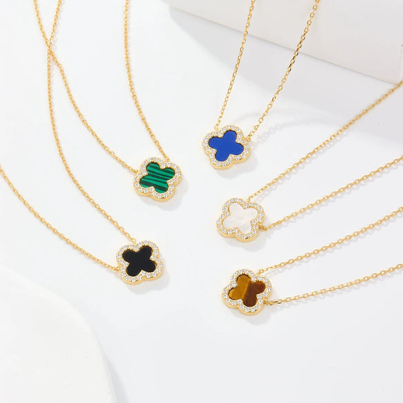 Wholesale Women's All Match Light Luxury Collar 925 Silver Necklace With Four Leaf Clover Pendant And Conventional Chain Zircon Designed Geometric Styling