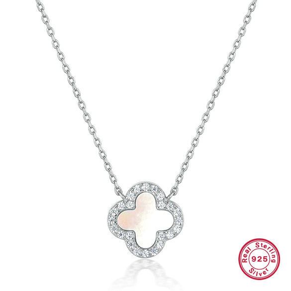 Wholesale Women's All Match Light Luxury Collar 925 Silver Necklace With Four Leaf Clover Pendant And Conventional Chain Zircon Designed Geometric Styling