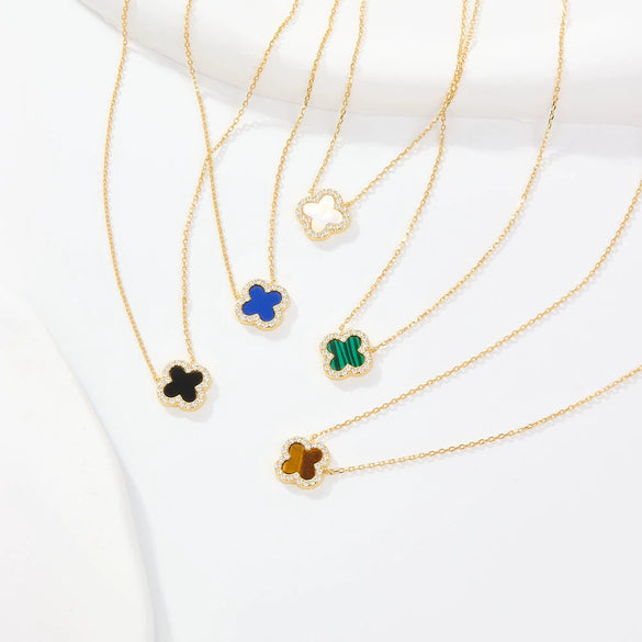 Wholesale Women's All Match Light Luxury Collar 925 Silver Necklace With Four Leaf Clover Pendant And Conventional Chain Zircon Designed Geometric Styling