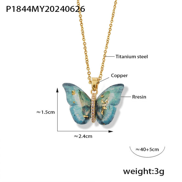 Wholesale Women's Allmatch Animal Zodiac Butterfly Pendant Necklace With Microinlaid Zircon Copper And Titanium Steel Ochain Electroplated