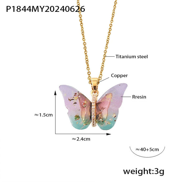 Wholesale Women's Allmatch Animal Zodiac Butterfly Pendant Necklace With Microinlaid Zircon Copper And Titanium Steel Ochain Electroplated