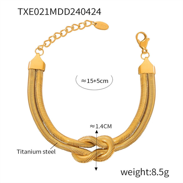 Wholesale Women's Allmatch Snake Bone Chain Jewelry Suit With Weaving Knot Design Goldplated Titanium Steel
