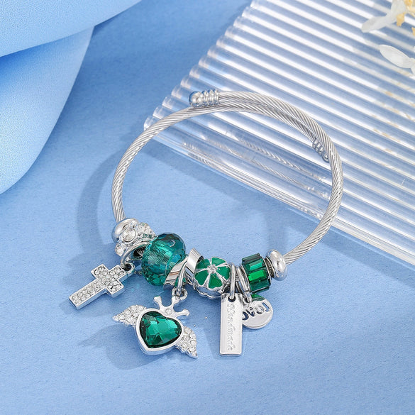 Wholesale Women's Allmatching Stainless Steel Bracelet With Diamond Embedded Heart Shape And Animal Zodiac Patterns