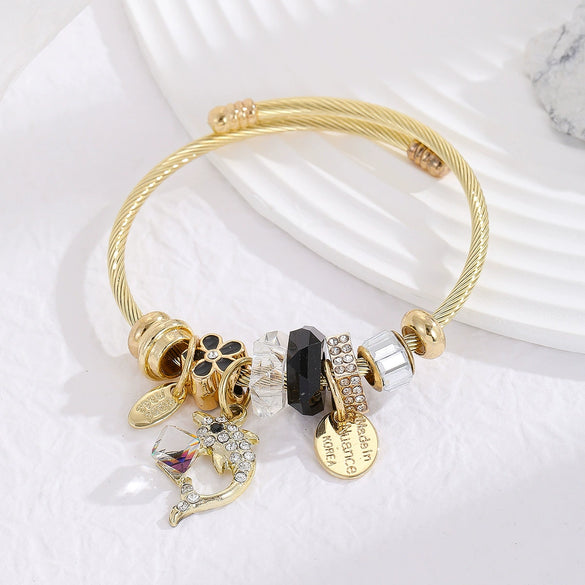 Wholesale Women's Allmatching Stainless Steel Bracelet With Diamond Embedded Heart Shape And Animal Zodiac Patterns