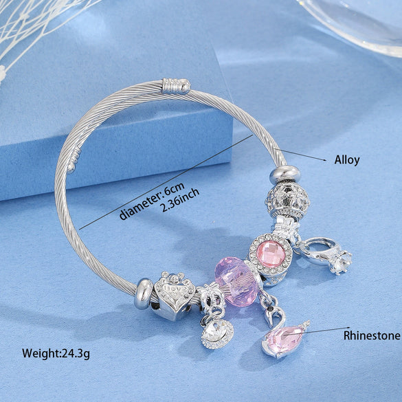 Wholesale Women's Allmatching Stainless Steel Bracelet With Diamond Embedded Heart Shape And Animal Zodiac Patterns