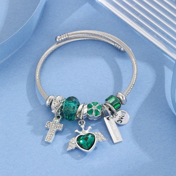 Wholesale Women's Allmatching Stainless Steel Bracelet With Diamond Embedded Heart Shape And Animal Zodiac Patterns