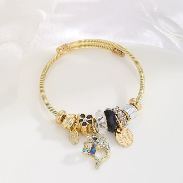 Wholesale Women's Allmatching Stainless Steel Bracelet With Diamond Embedded Heart Shape And Animal Zodiac Patterns