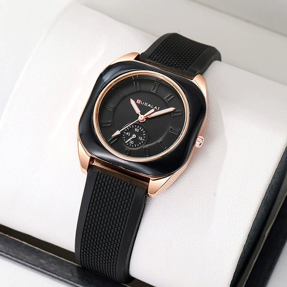 Wholesale Women's Alloy And Silicone Square Dial Quartz Watches With Spiral Crown And Pin Buckle