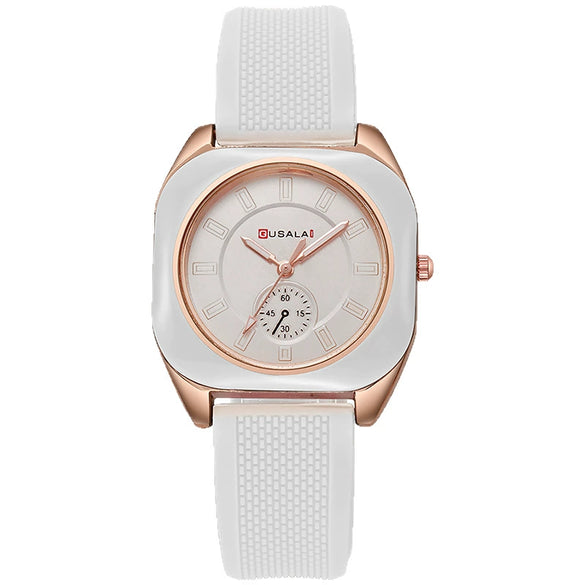 Wholesale Women's Alloy And Silicone Square Dial Quartz Watches With Spiral Crown And Pin Buckle