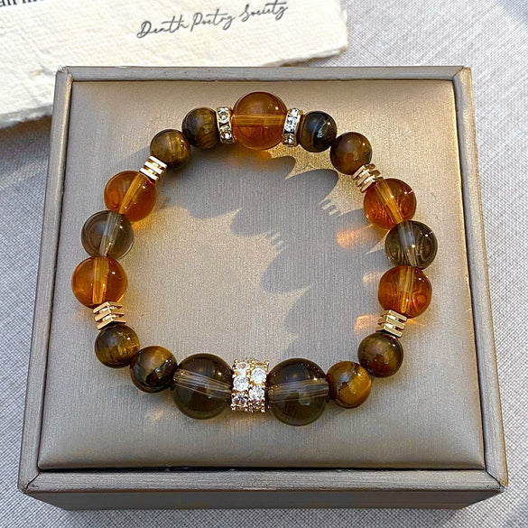 Wholesale Women's Alloy And Tiger Eye Stone Geometric Style Electroplated Regular Chain Necklace