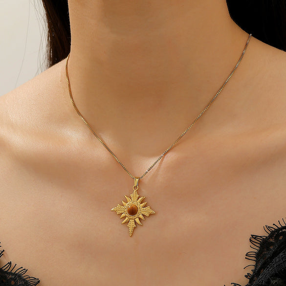 Wholesale Women's Alloy And Tiger Eye Stone Geometric Style Electroplated Regular Chain Necklace