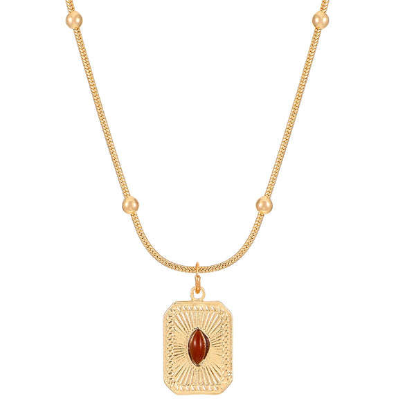 Wholesale Women's Alloy And Tiger Eye Stone Geometric Style Electroplated Regular Chain Necklace