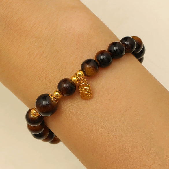 Wholesale Women's Alloy And Tiger Eye Stone Geometric Style Electroplated Regular Chain Necklace