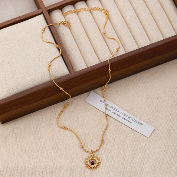 Wholesale Women's Alloy And Tiger Eye Stone Geometric Style Electroplated Regular Chain Necklace
