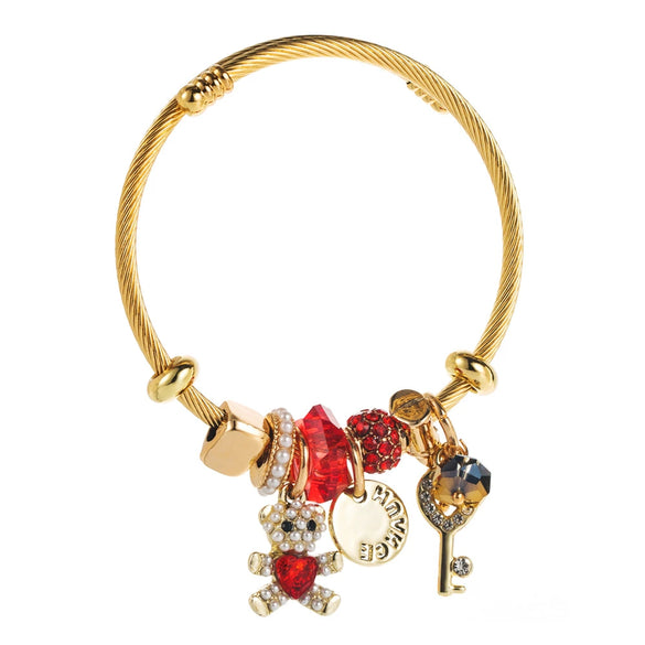 Wholesale Women's Alloy And Titanium Steel Bracelet With Bear Key Crystal Pendant
