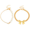 Wholesale Women's Alloy Beaded Bracelet With Irregular Imitation Pearl Stitching And Bow Tie Pendant Electroplating Design