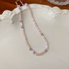 Wholesale Women's Alloy Beaded Clavicle Necklace With Flower And Heart Patterns Electroplated In Fresh Style