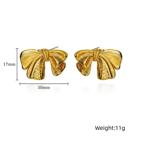 Wholesale Women's Alloy Brushed Metallic Bow Geometric Earrings With Electroplating