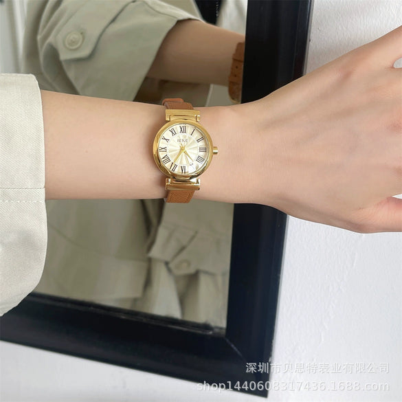 Wholesale Women's Alloy Case Ordinary Glass Mirror Medieval Style Roman Disc Watch