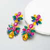 Wholesale Women's Alloy Colored Diamond Flower Earrings