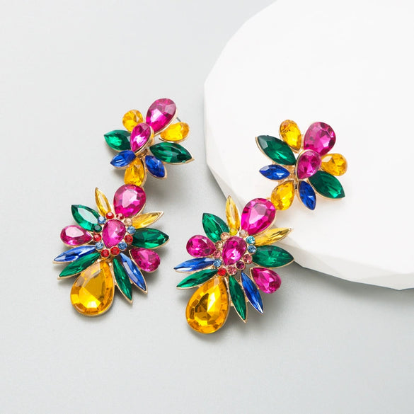 Wholesale Women's Alloy Colored Diamond Flower Earrings