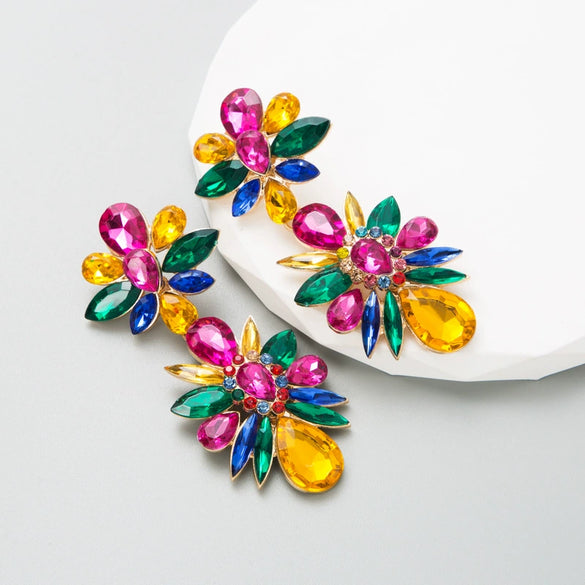Wholesale Women's Alloy Colored Diamond Flower Earrings