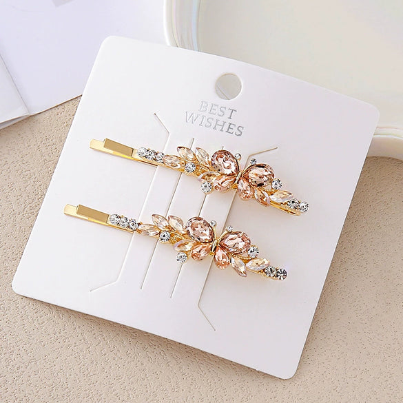 Wholesale Women's Alloy Colorful Crystal Bow Flower And Butterfly Rhinestone Side Hair Clip With Electroplating Cartoon Style
