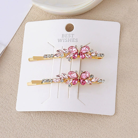Wholesale Women's Alloy Colorful Crystal Bow Flower And Butterfly Rhinestone Side Hair Clip With Electroplating Cartoon Style