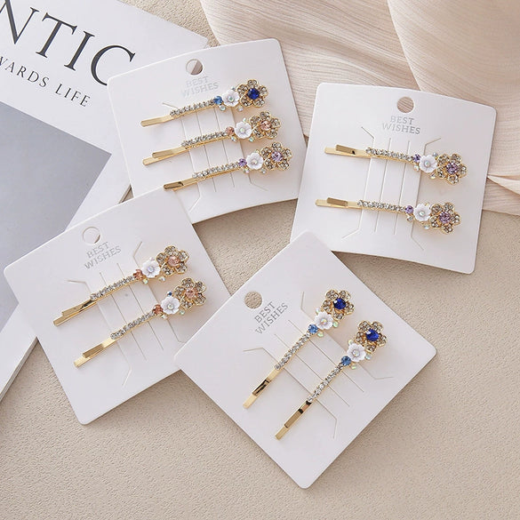 Wholesale Women's Alloy Colorful Crystal Bow Flower And Butterfly Rhinestone Side Hair Clip With Electroplating Cartoon Style