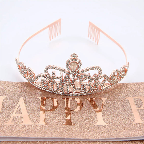 Wholesale Women's Alloy Crystal Crown Headband With Letters Electroplated Hair Accessories