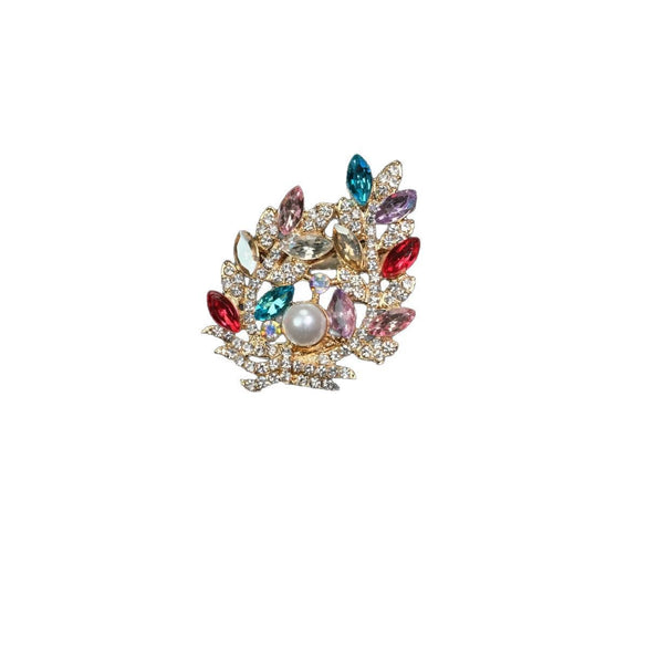 Wholesale Women's Alloy Diamond Crystal Pearl Flower Shaped Brooch With Electroplating