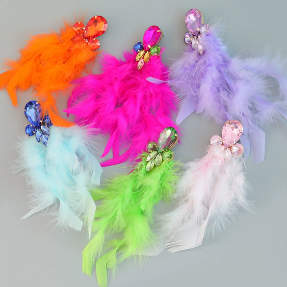 Wholesale Women's Alloy Diamond Geometric Flower Tassel Feather Earrings