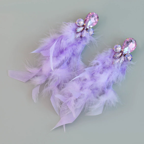 Wholesale Women's Alloy Diamond Geometric Flower Tassel Feather Earrings