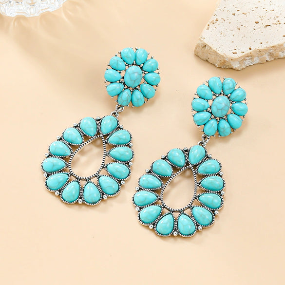 Wholesale Women's Alloy Dropshaped Geometric And Flower Earrings With Electroplating Treatment