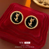 Wholesale Women's Alloy Earrings With Black Round Shape And Letter Pattern Electroplated Highend Style